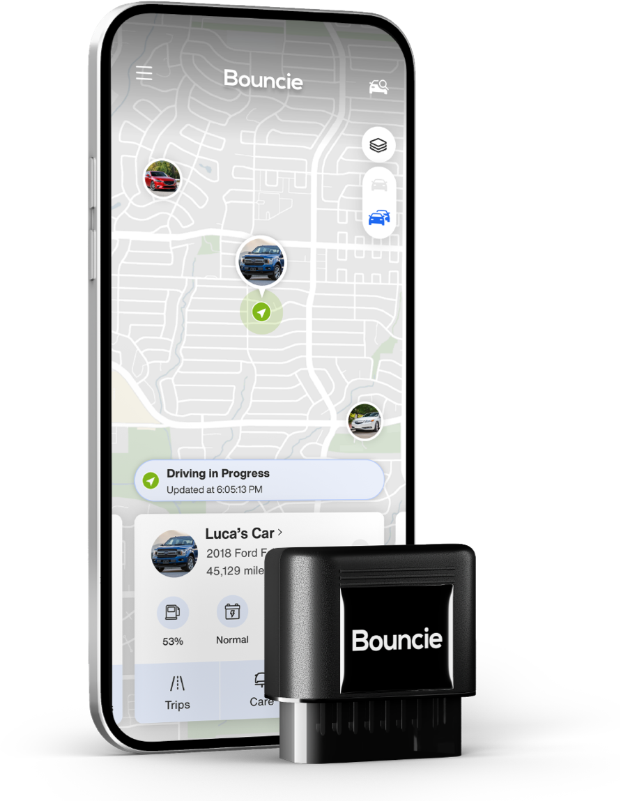 Bouncie app on phone with device.