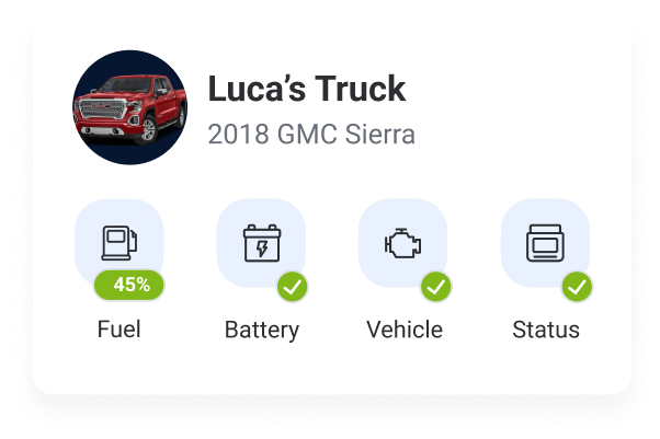 Examples of vehicle health metrics above a mechanic working on car