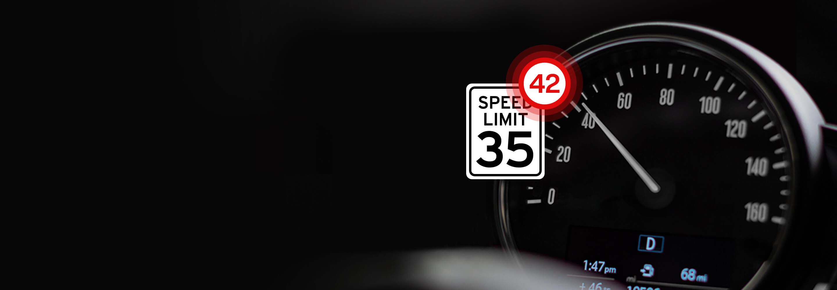 Speedometer with speed limit sign