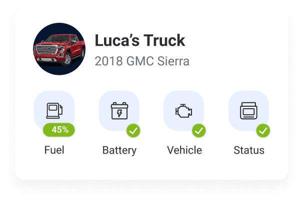 Examples of vehicle health metrics above a mechanic working on car